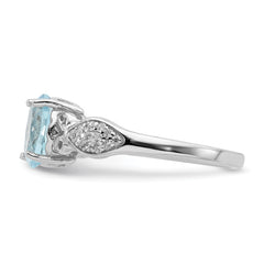 Sterling Silver Rhod-plated Polished Blue Topaz and White CZ Ring