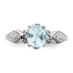 Sterling Silver Rhod-plated Polished Blue Topaz and White CZ Ring