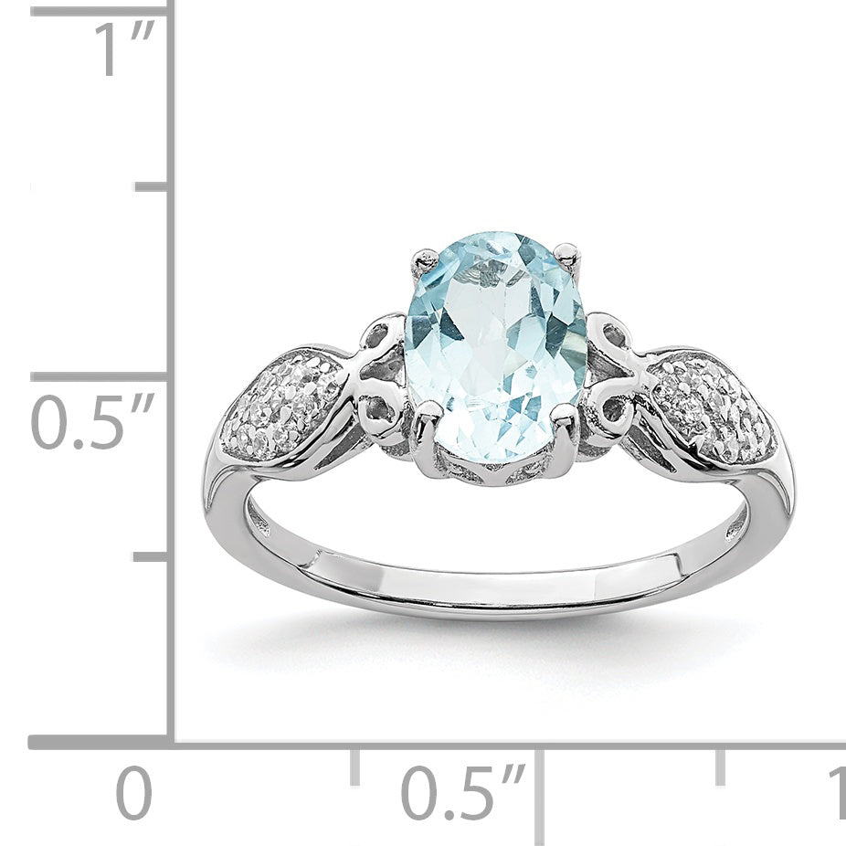 Sterling Silver Rhod-plated Polished Blue Topaz and White CZ Ring