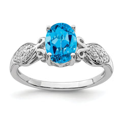 Sterling Silver Rhod-plated Polished Blue Topaz and White CZ Ring