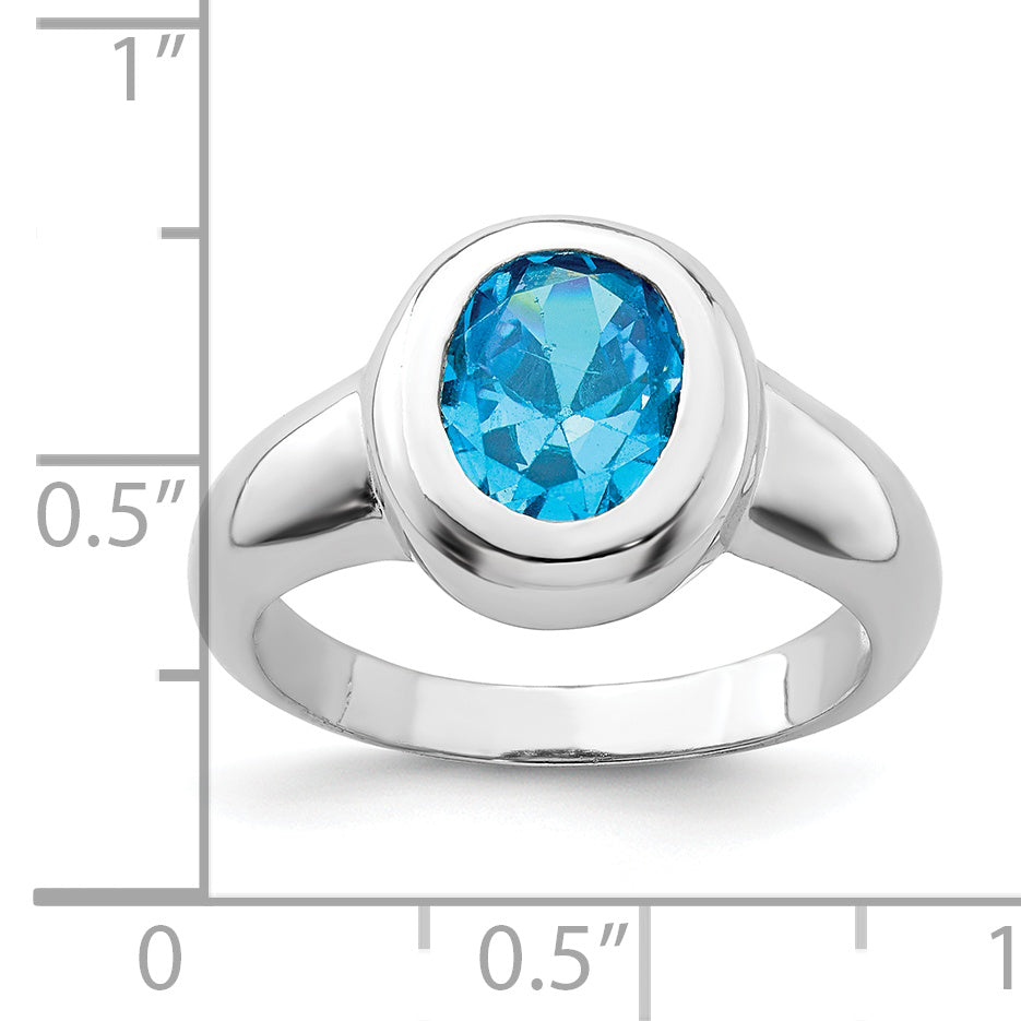 Sterling Silver Rhodium Blue Topaz Ring