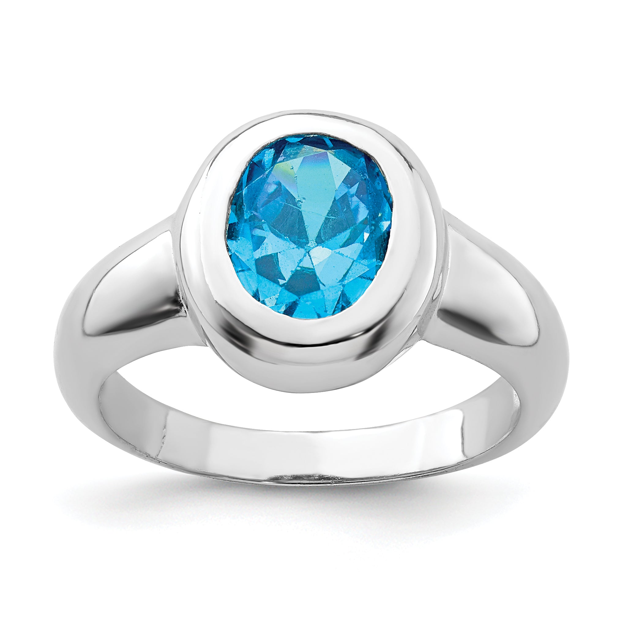 Sterling Silver Rhodium Blue Topaz Ring