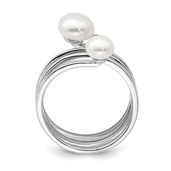 Sterling Silver Rhod-plat 5-7mm White Button FWC Pearl CZ Adj. Ring