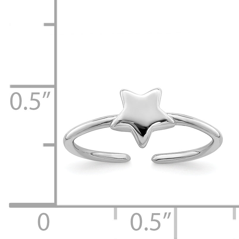 Sterling Silver Rhodium-plated Polished Star Toe Ring