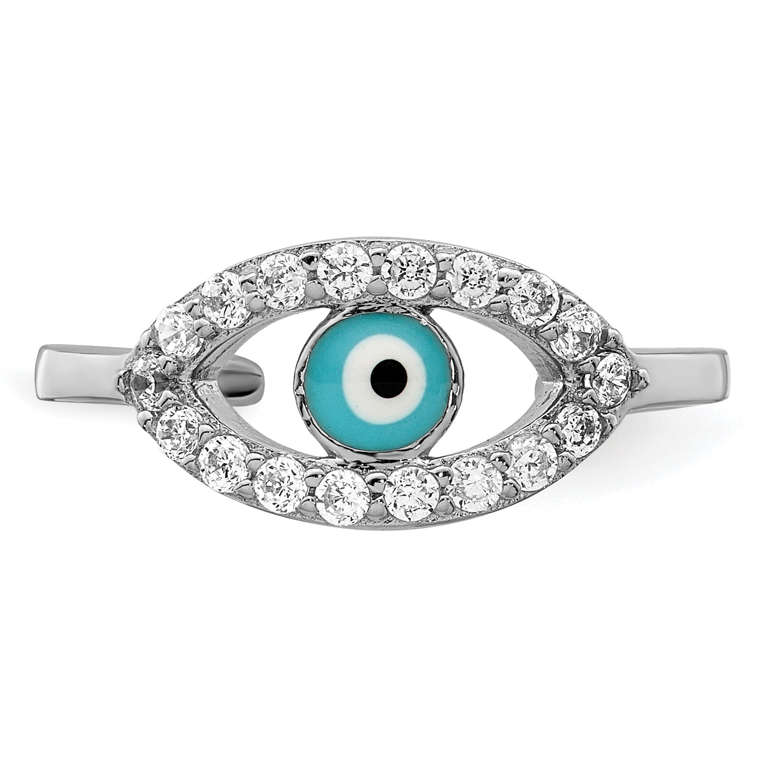 Sterling Silver Rhodium-plated Enameled & CZ Eye Toe Ring