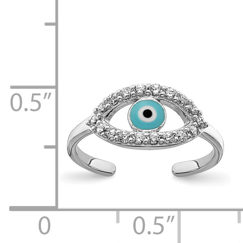 Sterling Silver Rhodium-plated Enameled & CZ Eye Toe Ring