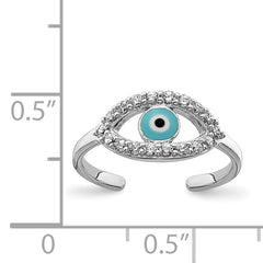 Sterling Silver Rhodium-plated Enameled & CZ Eye Toe Ring