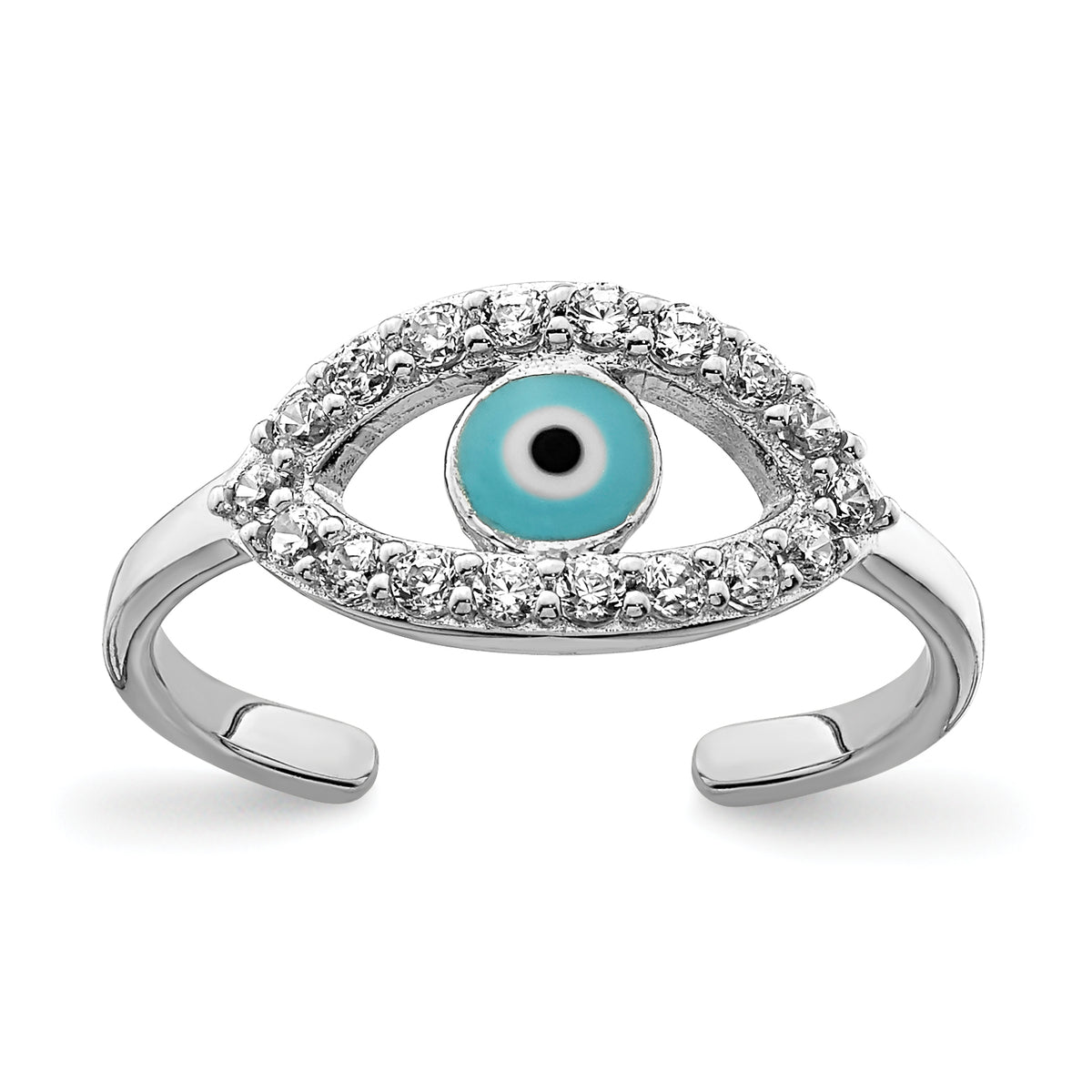 Sterling Silver Rhodium-plated Enameled & CZ Eye Toe Ring