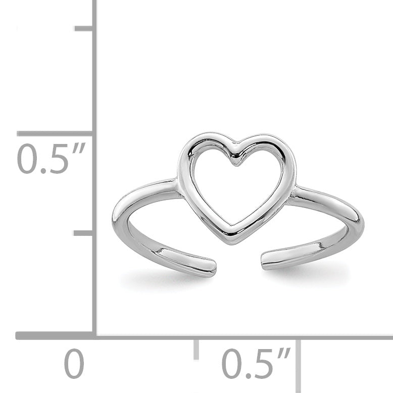 Sterling Silver Rhodium-plated Polished Heart Toe Ring