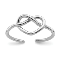 Sterling Silver Rhodium-plated Polished Heart Knot Toe Ring