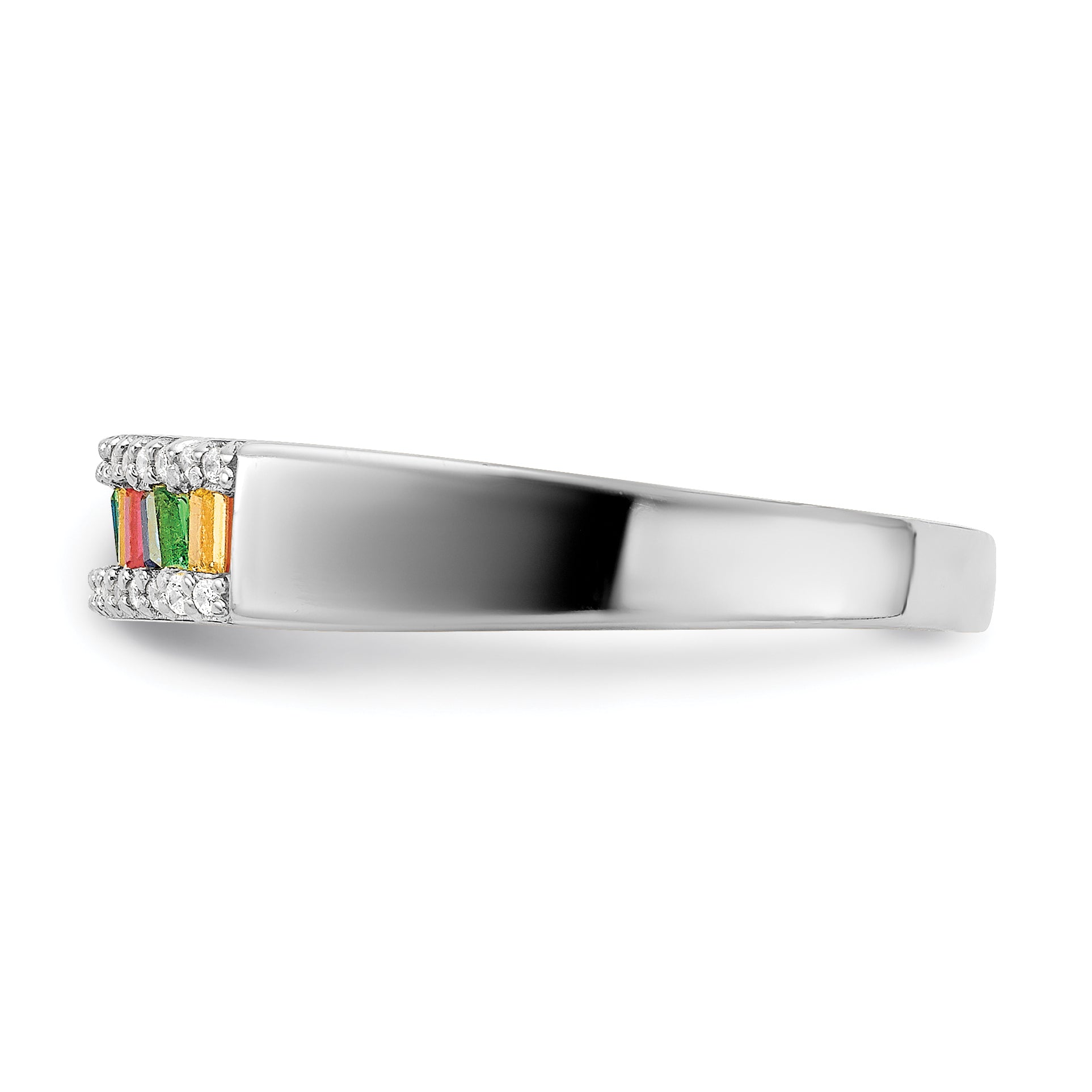 Prizma Sterling Silver Rhodium-plated Colorful Baguette and White CZ Ring