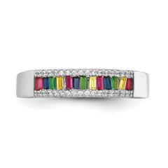 Prizma Sterling Silver Rhodium-plated Colorful Baguette and White CZ Ring