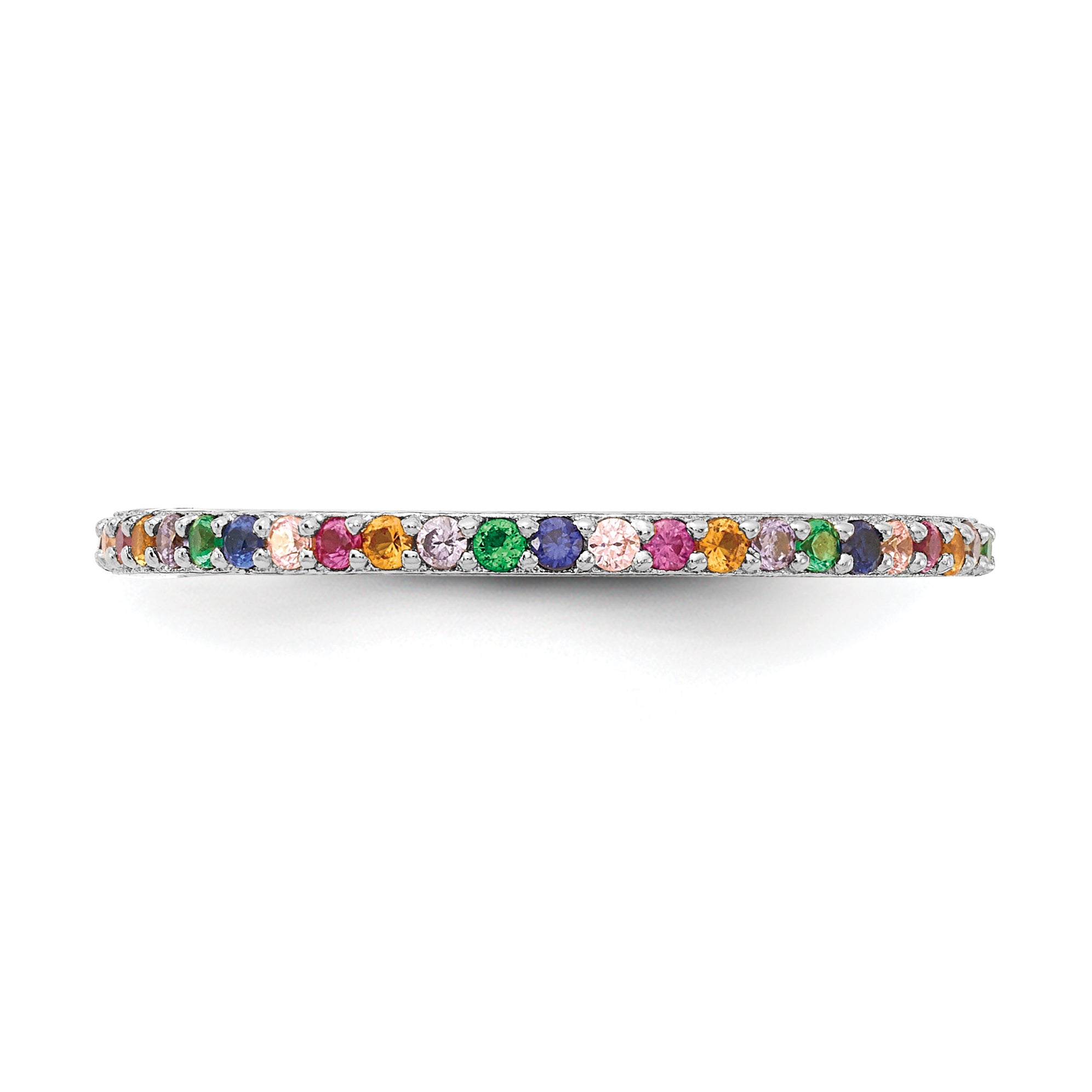 Prizma Sterling Silver Rhodium-plated Colorful CZ Thin Band Ring