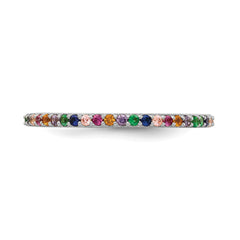 Prizma Sterling Silver Rhodium-plated Colorful CZ Thin Band Ring