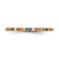 Prizma Sterling Silver Gold-tone 14K Flash Gold-plated Colorful CZ Thin Band Ring