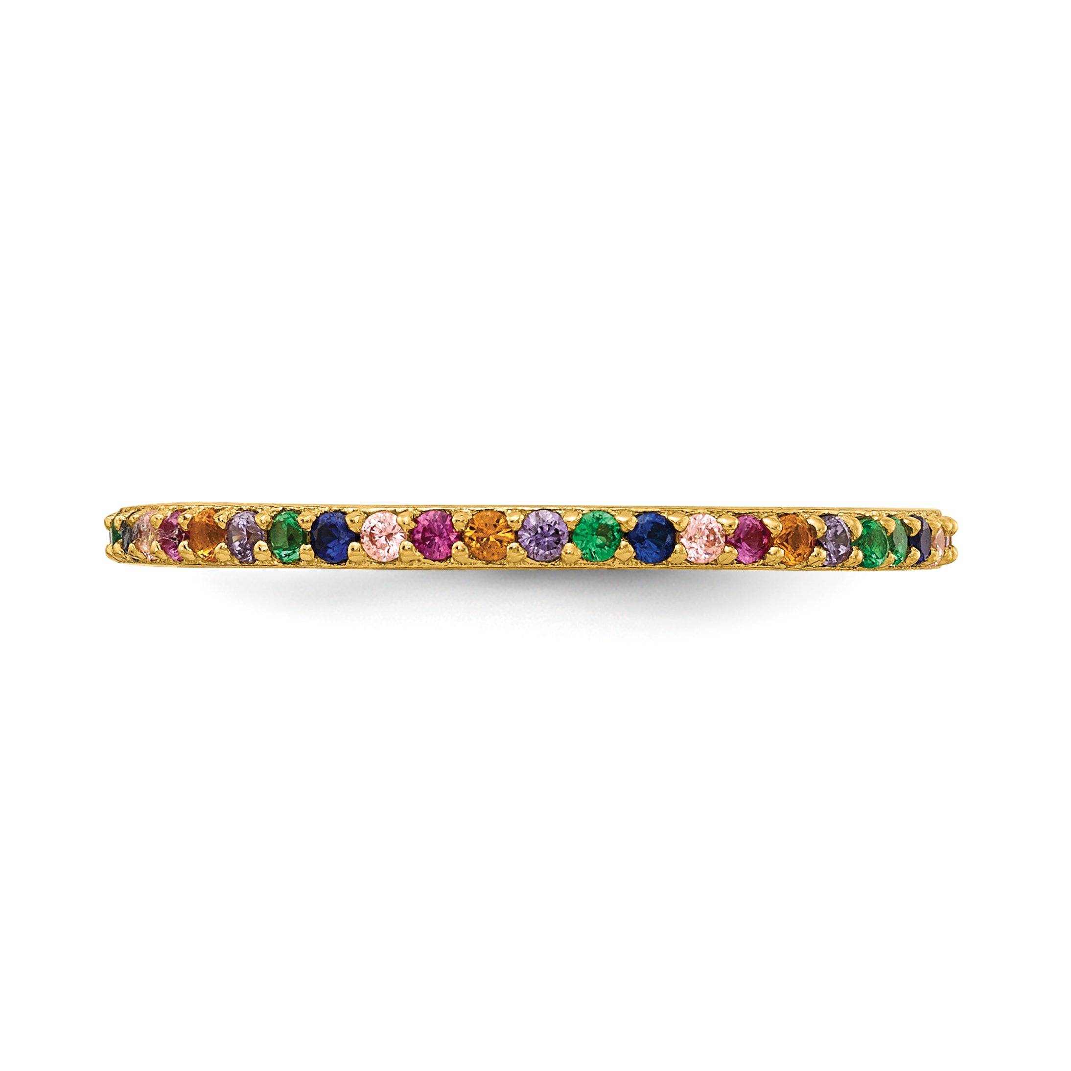 Prizma Sterling Silver Gold-tone 14K Flash Gold-plated Colorful CZ Thin Band Ring