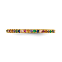 Prizma Sterling Silver Gold-tone 14K Flash Gold-plated Colorful CZ Thin Band Ring