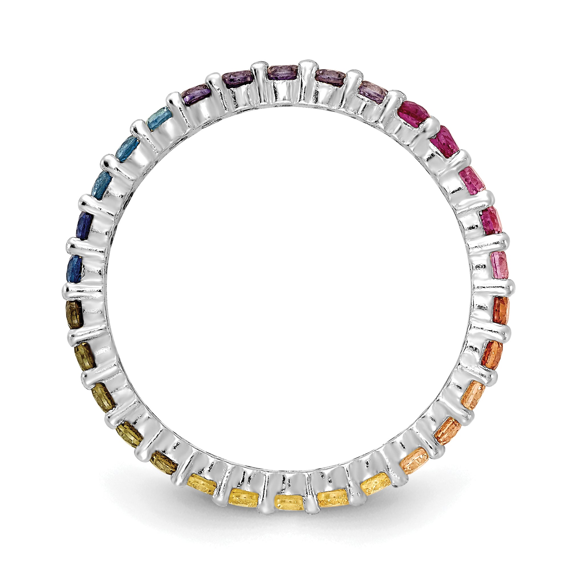 Prizma Sterling Silver Rhodium-plated Colorful CZ Eternity Band Ring