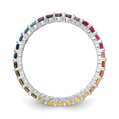 Prizma Sterling Silver Rhodium-plated Colorful CZ Eternity Band Ring