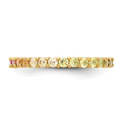 Prizma Sterling Silver Gold-tone 14K Flash Gold-plated Colorful CZ Eternity Band Ring