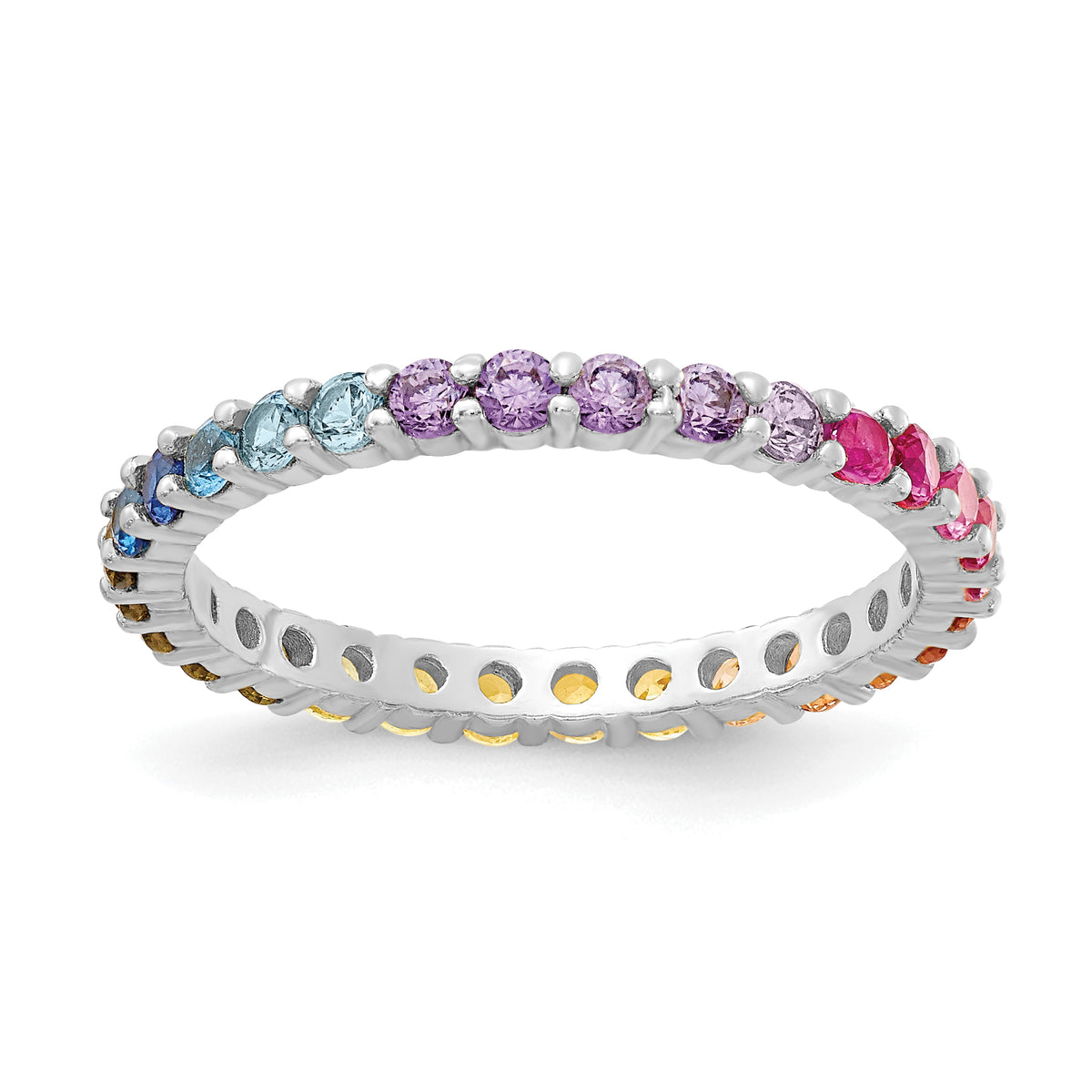 Prizma Sterling Silver Rhodium-plated Colorful CZ Eternity Band Ring