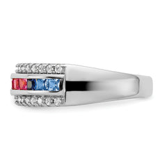 Prizma Sterling Silver Rhodium-plated Channel-Set Colorful and White CZ Ring