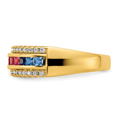 Prizma Sterling Silver Gold-tone 14K Flash Gold-plated Channel-Set Colorful and White CZ Ring