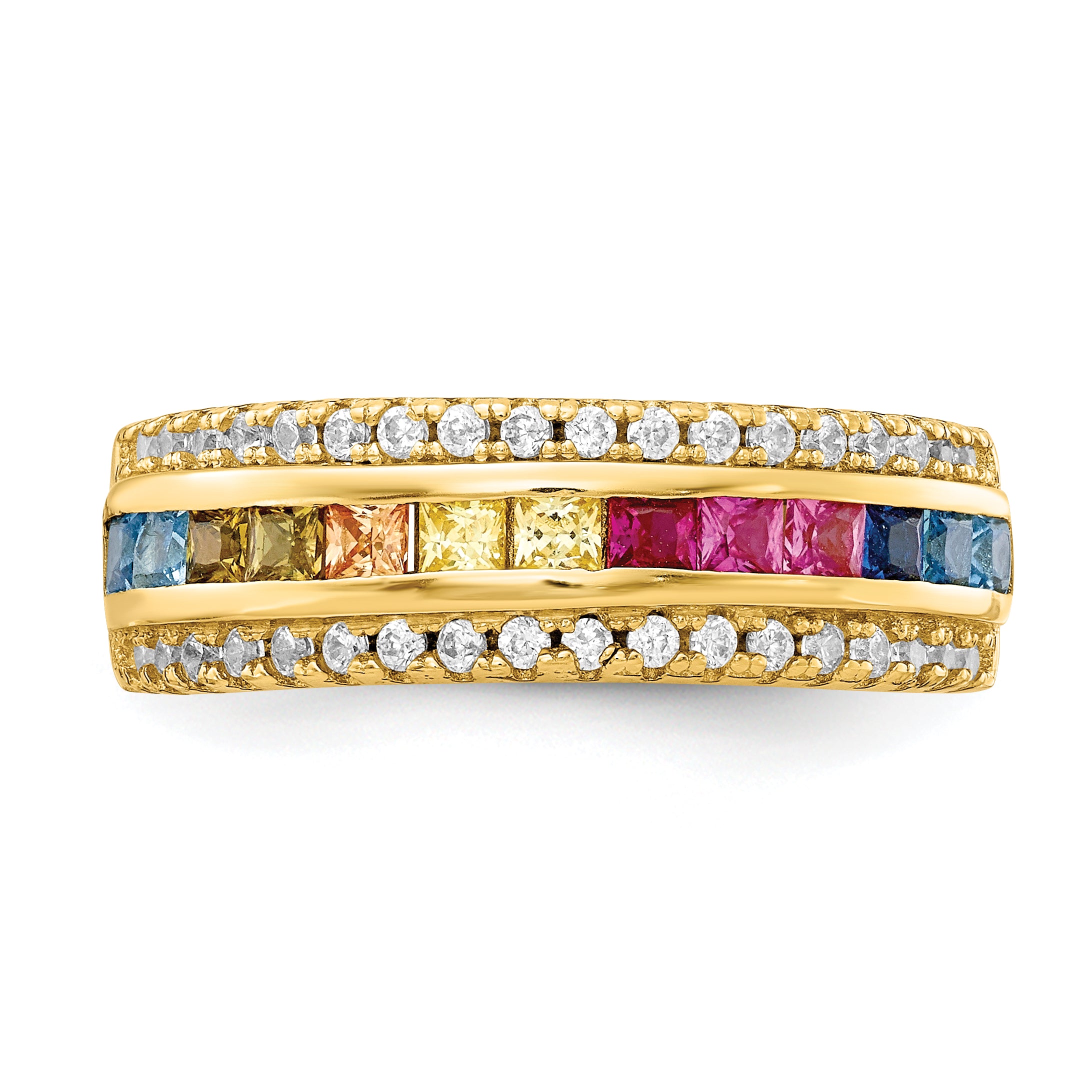 Prizma Sterling Silver Gold-tone 14K Flash Gold-plated Channel-Set Colorful and White CZ Ring