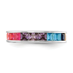 Prizma Sterling Silver Rhodium-plated Channel-Set Colorful CZ Eternity Band Ring