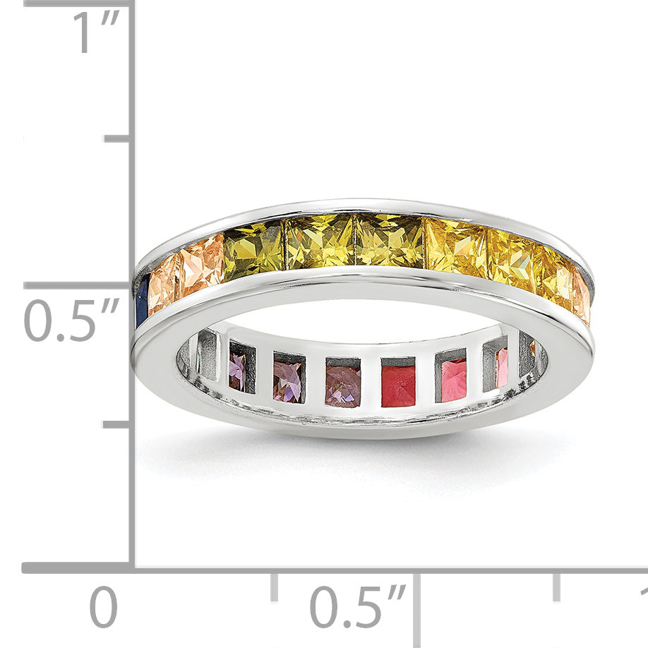 Prizma Sterling Silver Rhodium-plated Channel-Set Colorful CZ Eternity Band Ring