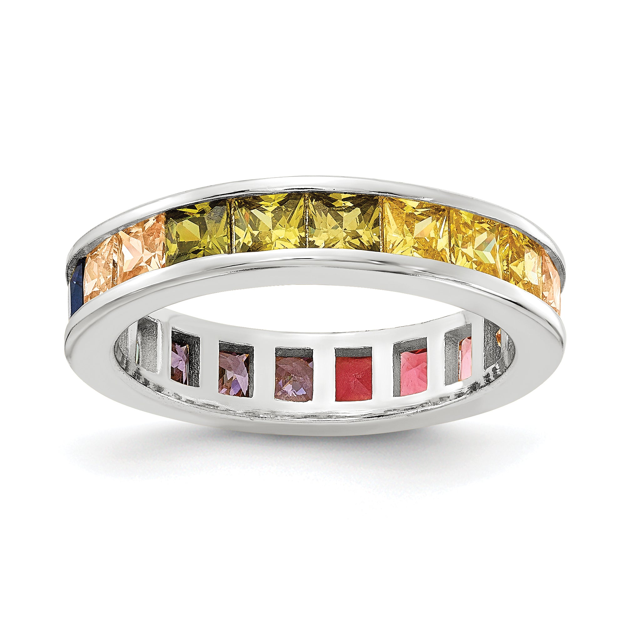 Prizma Sterling Silver Rhodium-plated Channel-Set Colorful CZ Eternity Band Ring