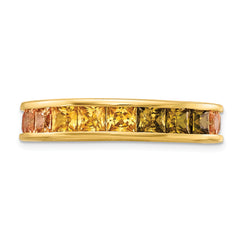 Prizma Sterling Silver Gold-tone 14K Flash Gold-plated Channel-Set Colorful CZ Eternity Band Ring