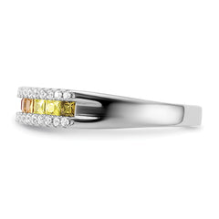 Prizma Sterling Silver Rhodium-plated Princess White and Colorful Channel-Set CZ Ring