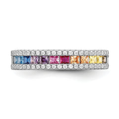 Prizma Sterling Silver Rhodium-plated Princess White and Colorful Channel-Set CZ Ring