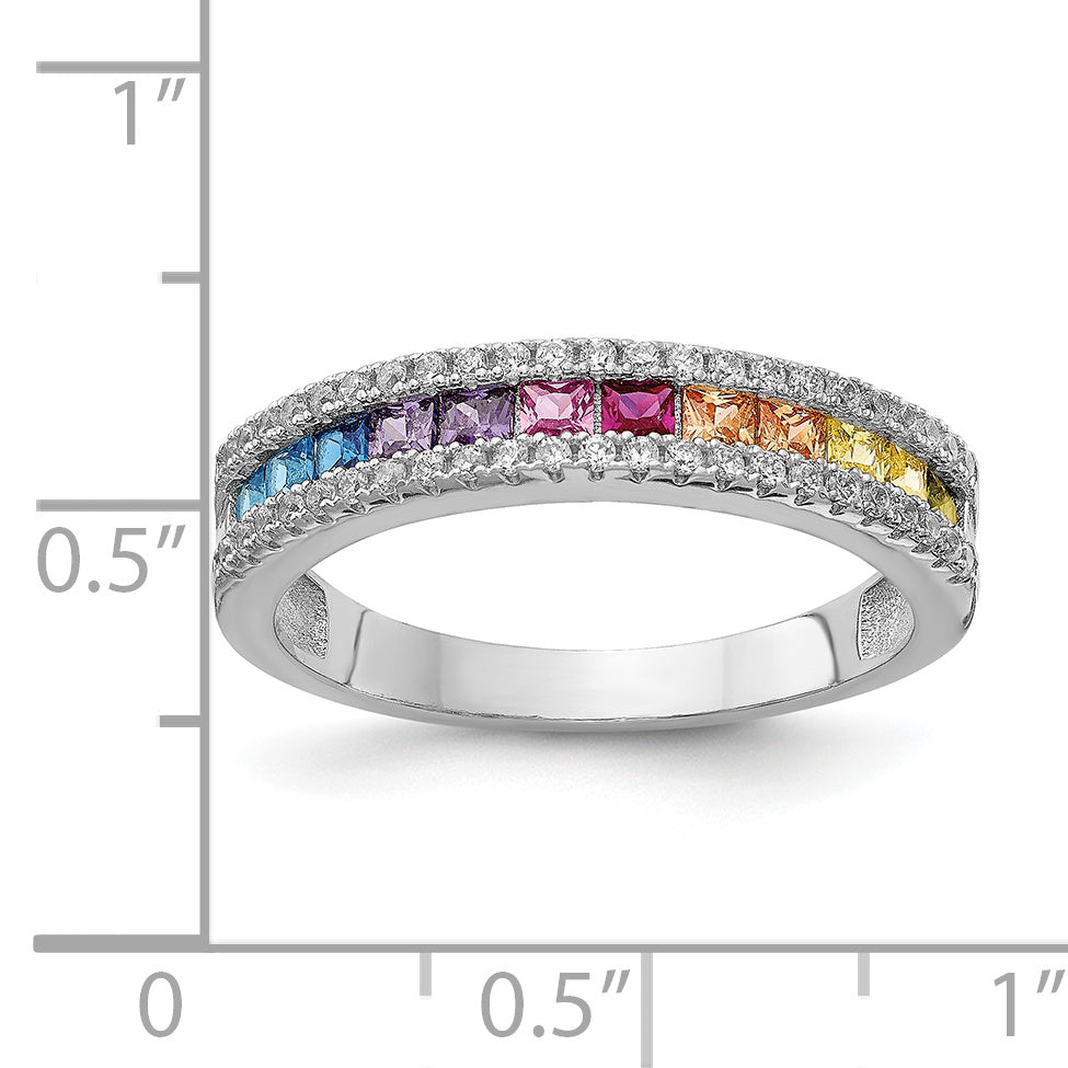 Prizma Sterling Silver Rhodium-plated Princess White and Colorful Channel-Set CZ Ring