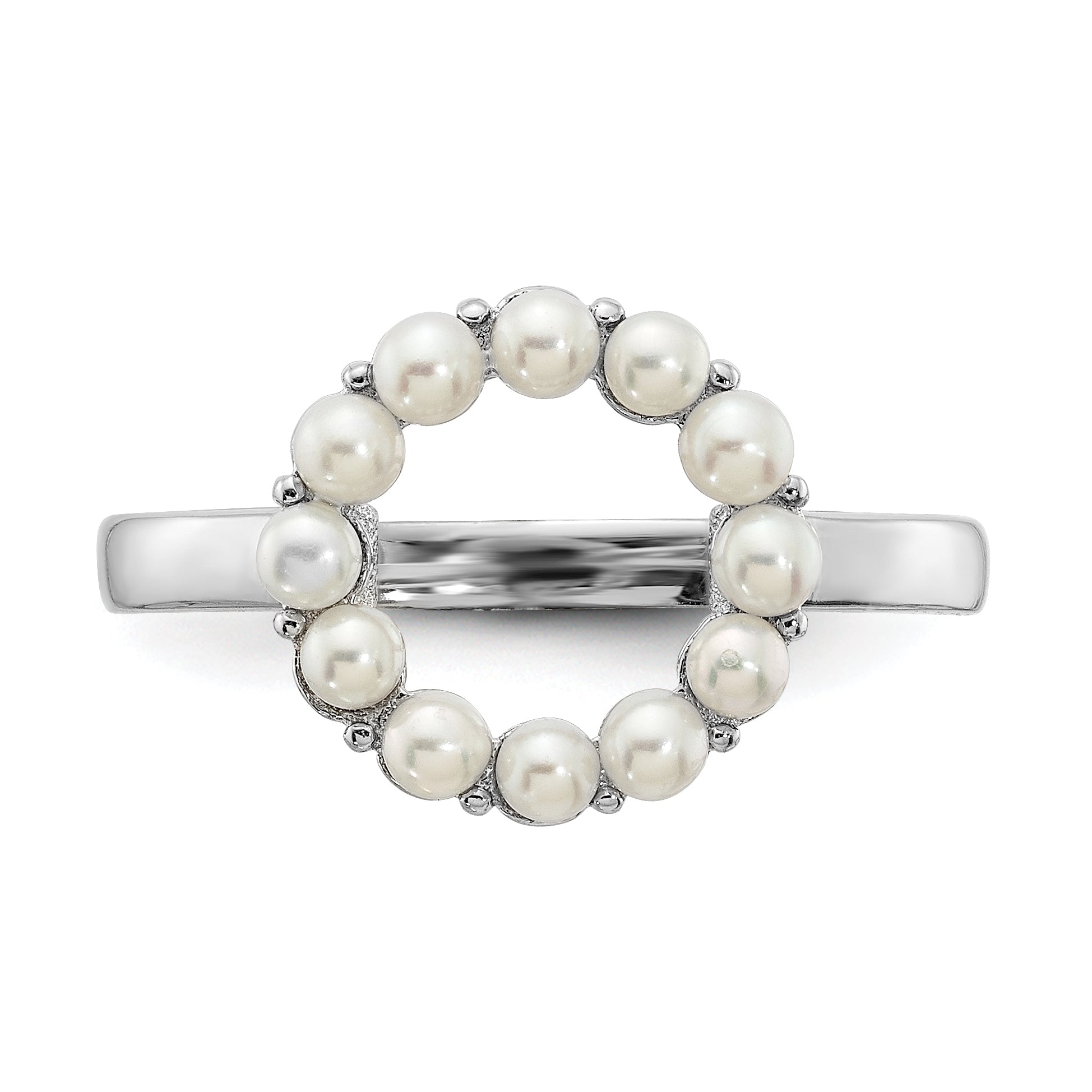 Sterling Silver Rhodium-plated 2-2.5mm Button FWC Pearl Ring