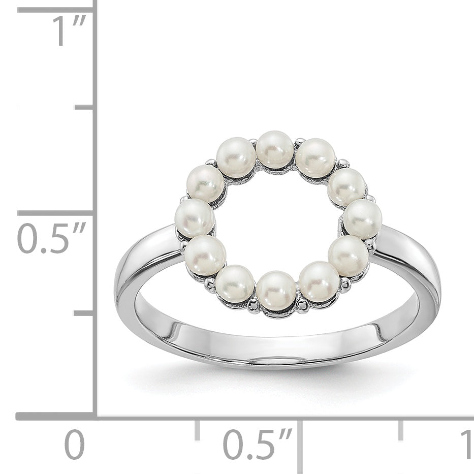 Sterling Silver Rhodium-plated 2-2.5mm Button FWC Pearl Ring