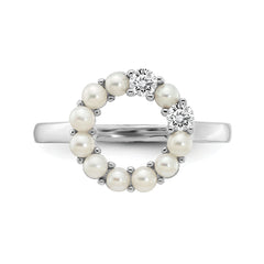 Sterling Silver Rhodium-plated 2-2.5mm Button FWC Pearl CZ Ring