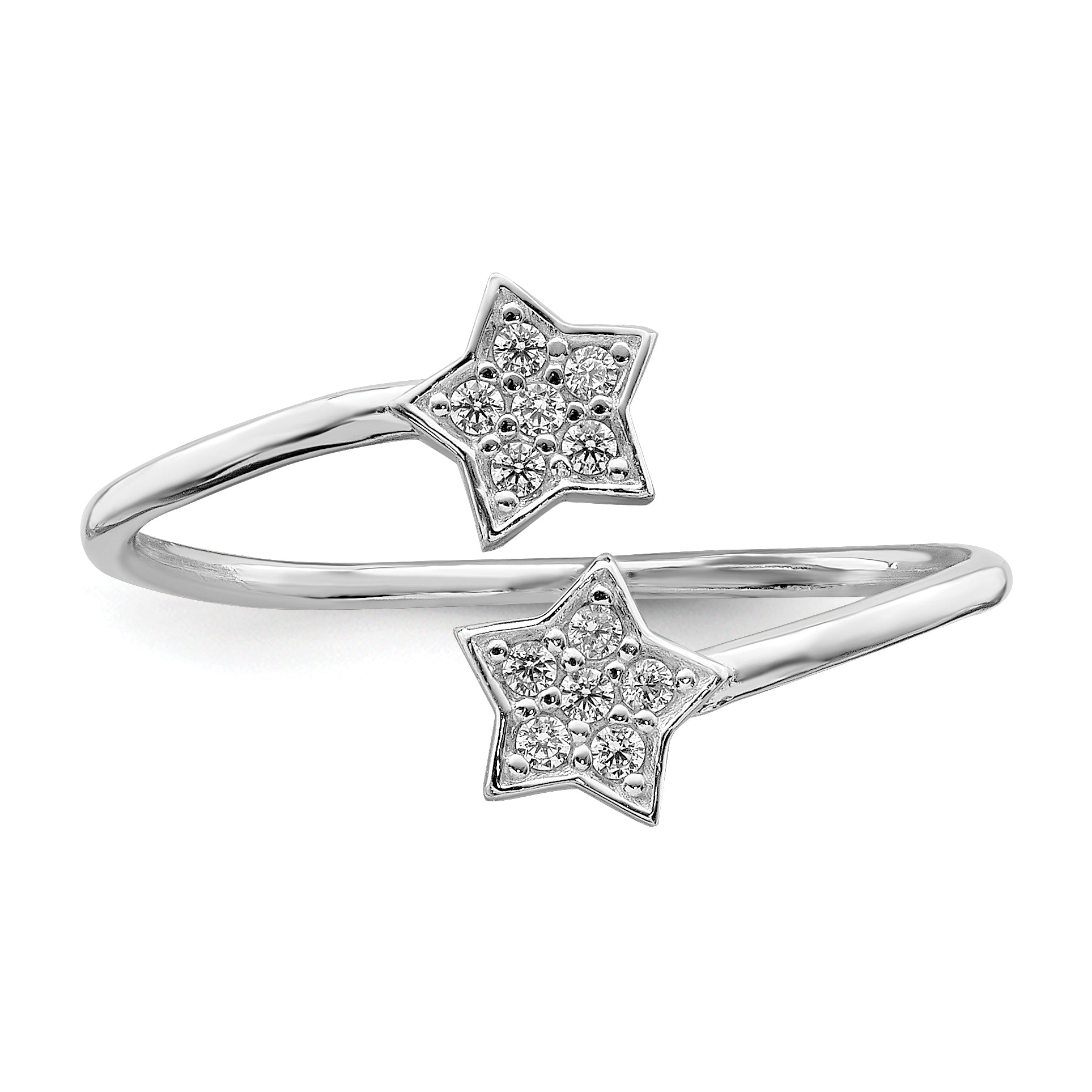 Sterling Silver Rhodium-Plated CZ Stars Bypass Adjustable Ring