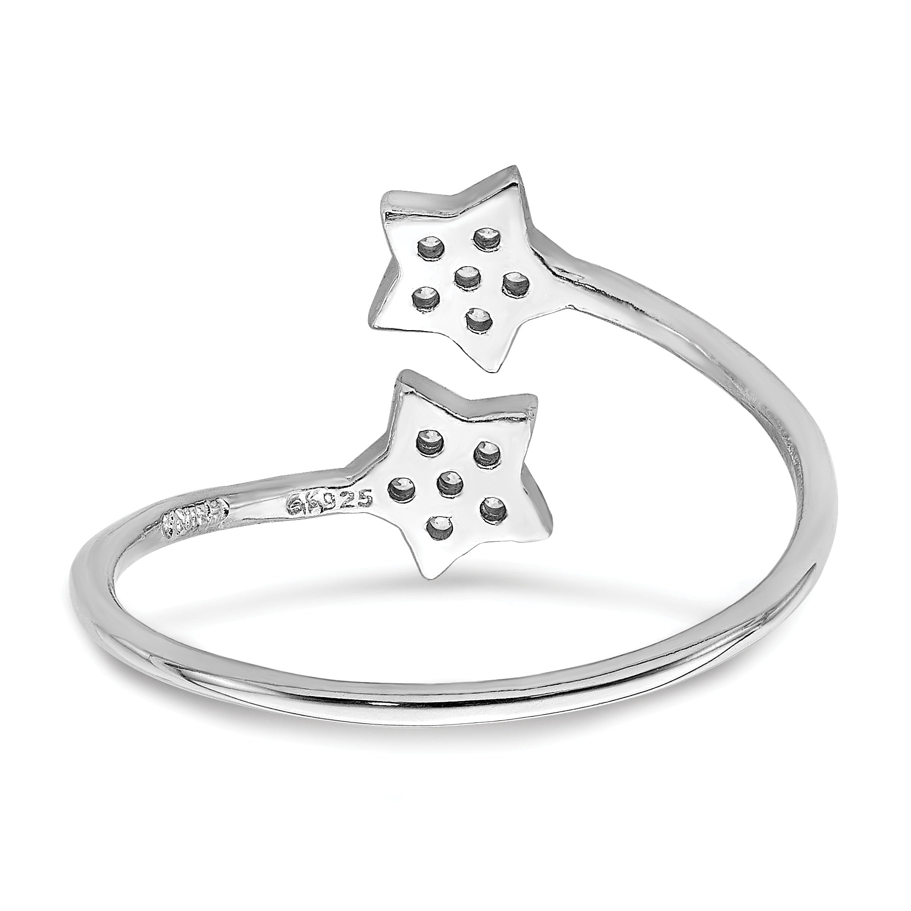 Sterling Silver Rhodium-Plated CZ Stars Bypass Adjustable Ring