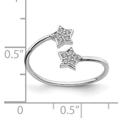 Sterling Silver Rhodium-Plated CZ Stars Bypass Adjustable Ring