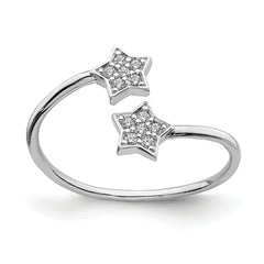 Sterling Silver Rhodium-Plated CZ Stars Bypass Adjustable Ring