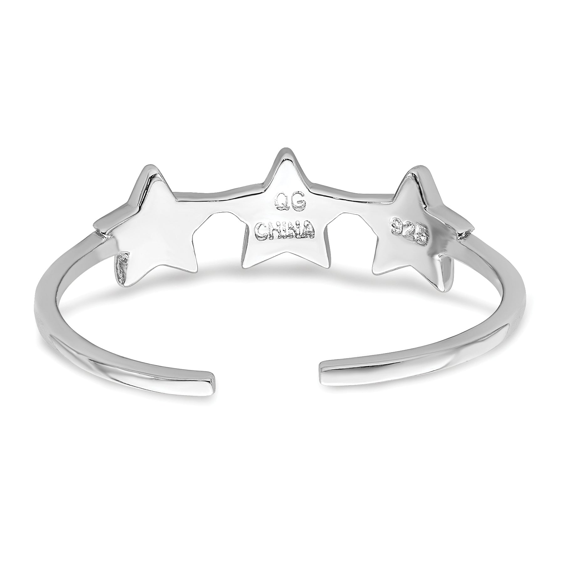 Sterling Silver Rhodium Plated Stars Adjustable Ring