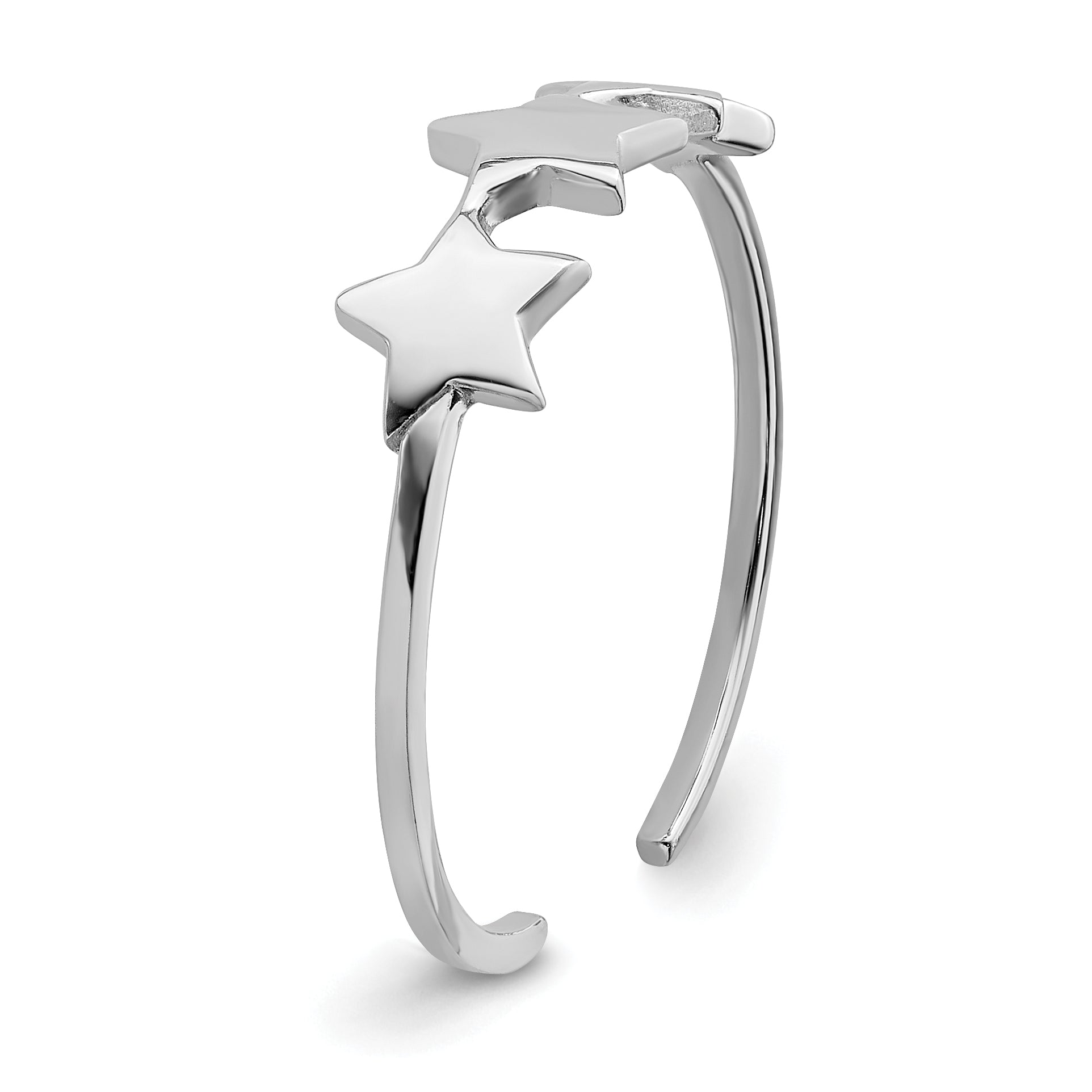 Sterling Silver Rhodium Plated Stars Adjustable Ring