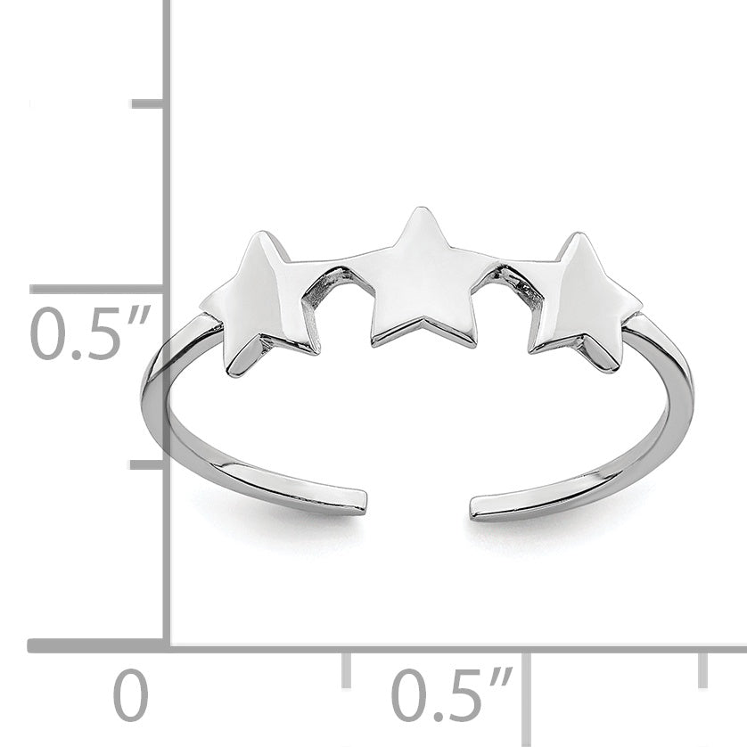 Sterling Silver Rhodium Plated Stars Adjustable Ring