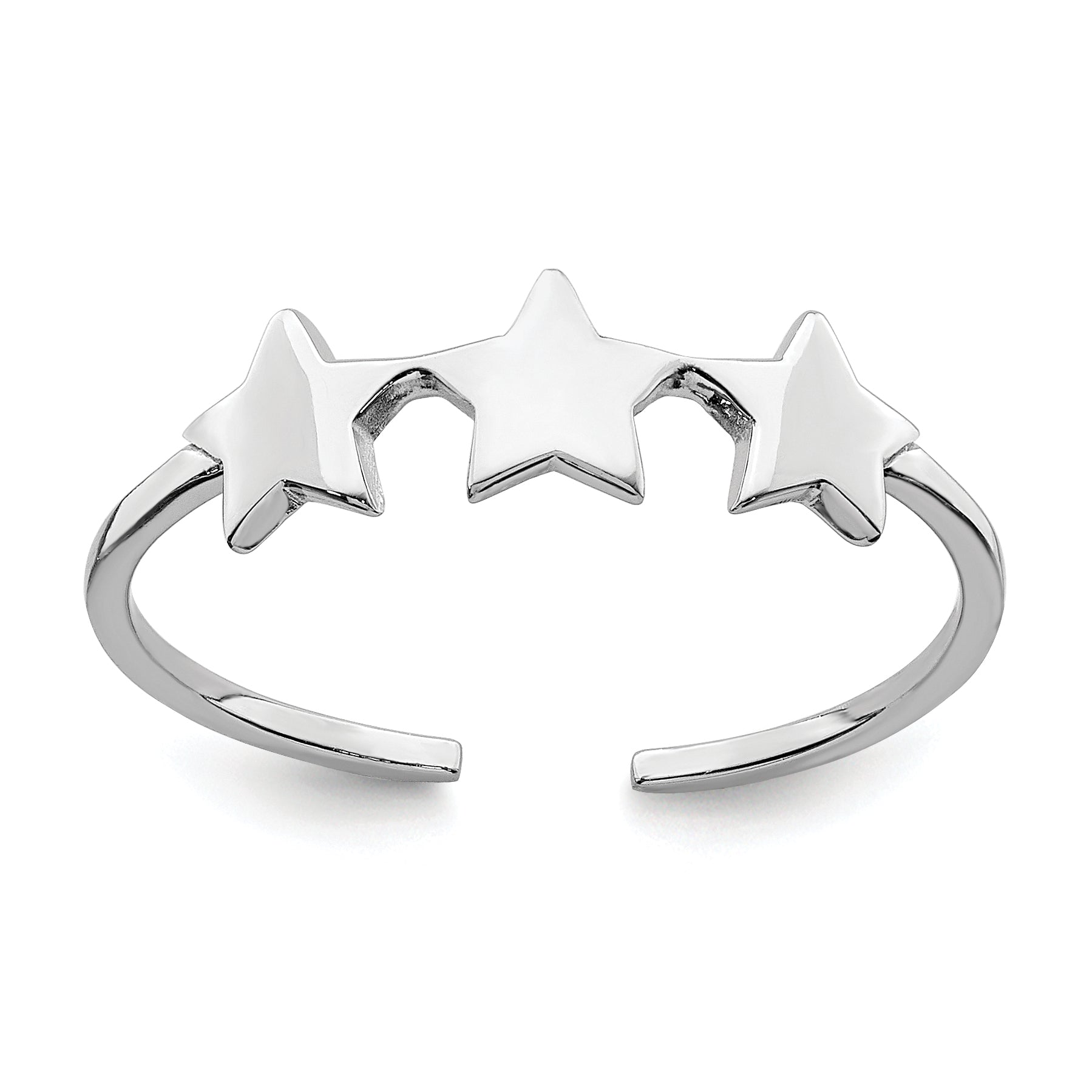 Sterling Silver Rhodium Plated Stars Adjustable Ring