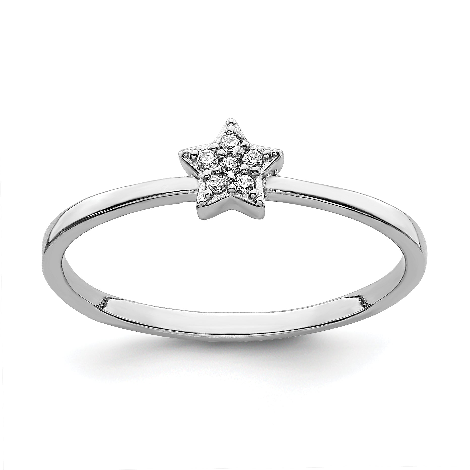 Sterling Silver Rhodium Plated CZ Star Ring