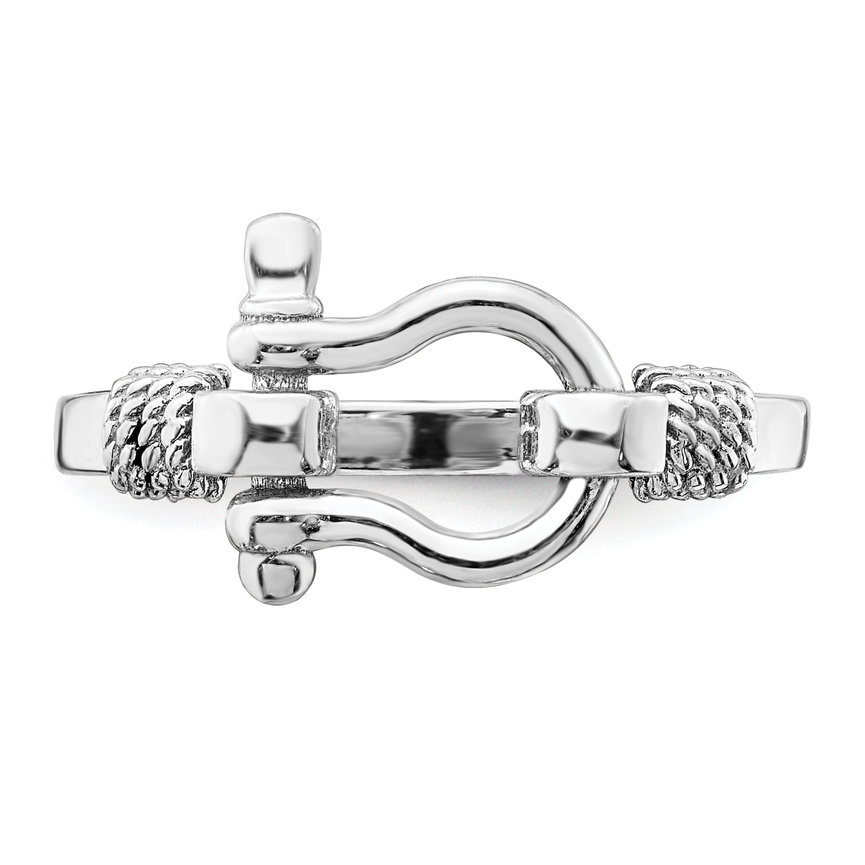 De-Ani Sterling Silver Rhodium-Plated Polished Shackle with Rope Trim Ring