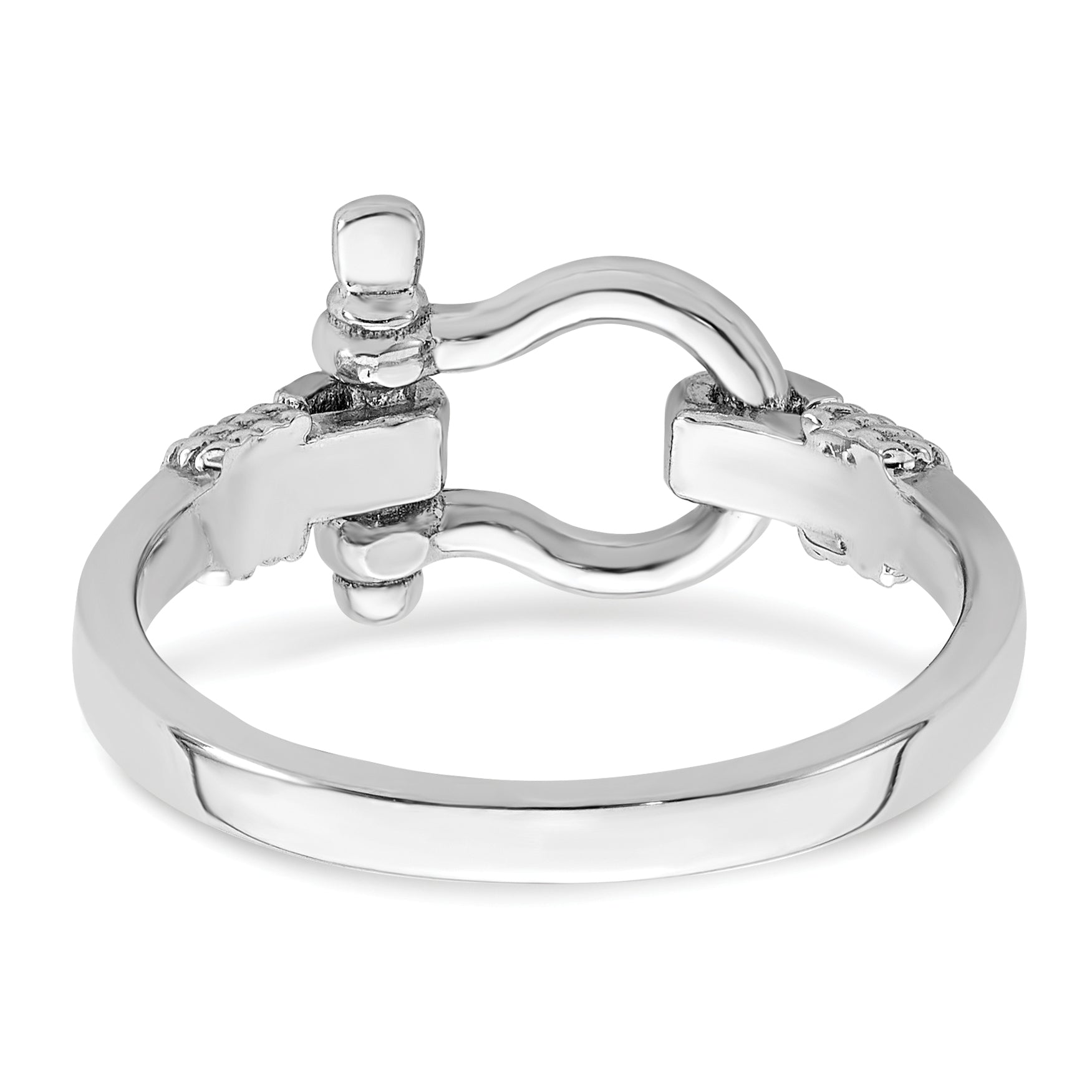 De-Ani Sterling Silver Rhodium-Plated Polished Shackle with Rope Trim Ring