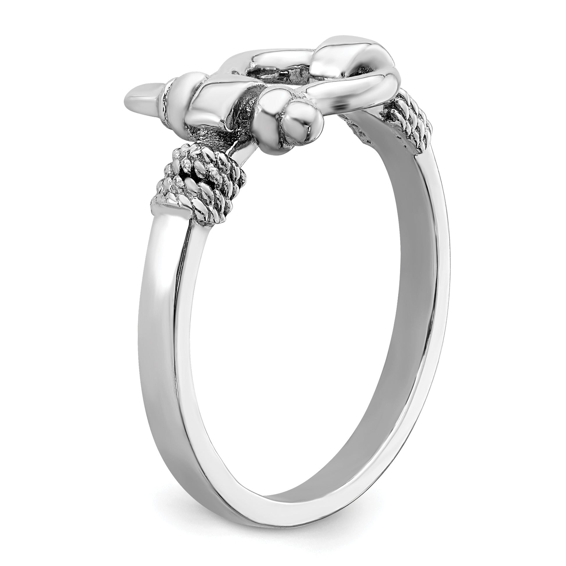 De-Ani Sterling Silver Rhodium-Plated Polished Shackle with Rope Trim Ring